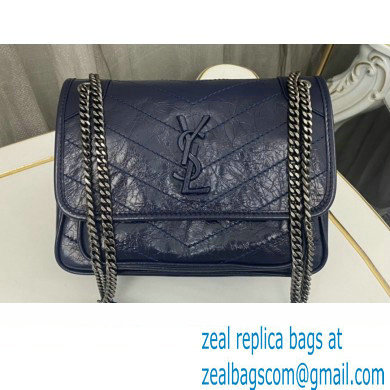 Saint Laurent Niki Baby Bag in Crinkled Vintage Leather 633160 Navy Blue - Click Image to Close