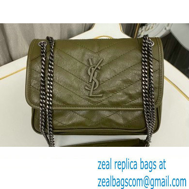 Saint Laurent Niki Baby Bag in Crinkled Vintage Leather 633160 Olive Green