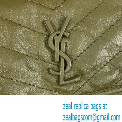 Saint Laurent Niki Baby Bag in Crinkled Vintage Leather 633160 Olive Green