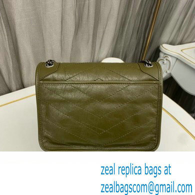 Saint Laurent Niki Baby Bag in Crinkled Vintage Leather 633160 Olive Green