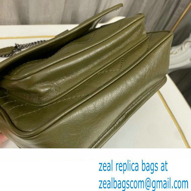 Saint Laurent Niki Baby Bag in Crinkled Vintage Leather 633160 Olive Green