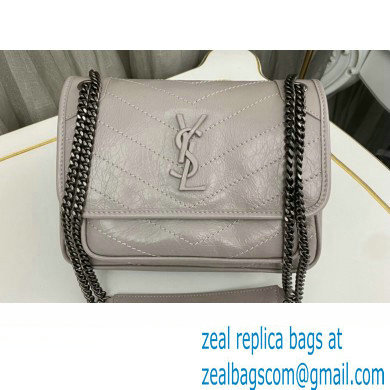 Saint Laurent Niki Baby Bag in Crinkled Vintage Leather 633160 Pale Gray - Click Image to Close