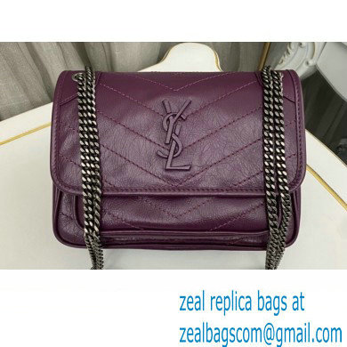 Saint Laurent Niki Baby Bag in Crinkled Vintage Leather 633160 Purple - Click Image to Close