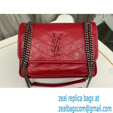 Saint Laurent Niki Baby Bag in Crinkled Vintage Leather 633160 Red - Click Image to Close