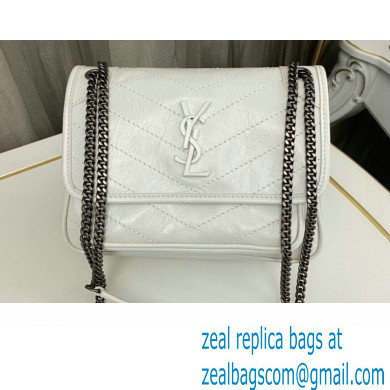 Saint Laurent Niki Baby Bag in Crinkled Vintage Leather 633160 White
