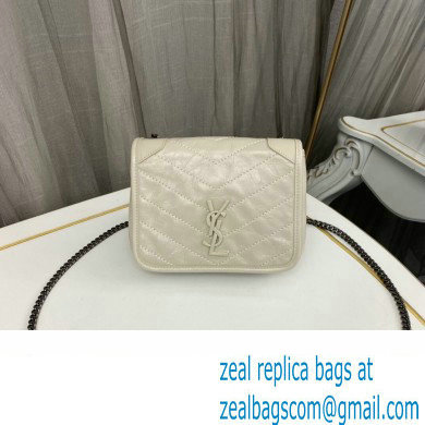 Saint Laurent Niki Chain Wallet Bag in Crinkled Vintage Leather 583103 Creamy