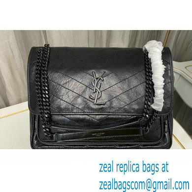 Saint Laurent Niki Large Bag in Crinkled Vintage Leather 498883 Black - Click Image to Close