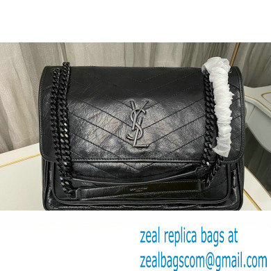 Saint Laurent Niki Large Bag in Crinkled Vintage Leather 498883 Black