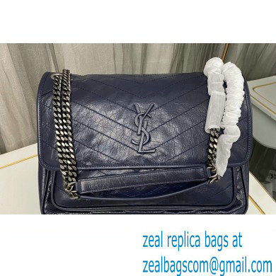 Saint Laurent Niki Large Bag in Crinkled Vintage Leather 498883 Navy Blue