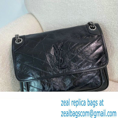 Saint Laurent Niki medium Bag black in vintage leather with silver hardware(original quality) - Click Image to Close