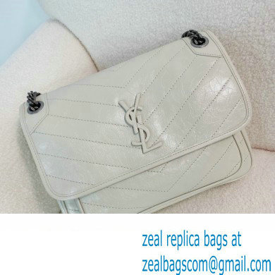 Saint Laurent Niki medium Bag blanc in vintage leather with silver hardware(original quality)