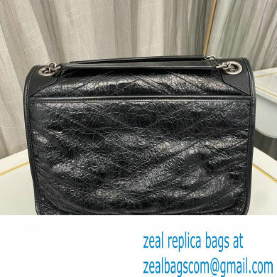 Saint Laurent Niki medium Bag in Crinkled Vintage Leather 633158 Black/Silver