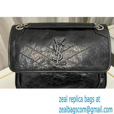 Saint Laurent Niki medium Bag in Crinkled Vintage Leather 633158 Black/Silver