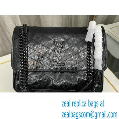 Saint Laurent Niki medium Bag in Crinkled Vintage Leather 633158 Black