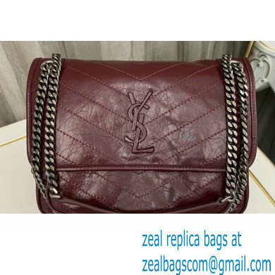 Saint Laurent Niki medium Bag in Crinkled Vintage Leather 633158 Burgundy - Click Image to Close