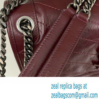 Saint Laurent Niki medium Bag in Crinkled Vintage Leather 633158 Burgundy - Click Image to Close