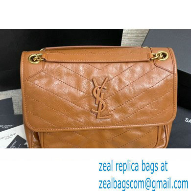 Saint Laurent Niki medium Bag in Crinkled Vintage Leather 633158 Caramel - Click Image to Close
