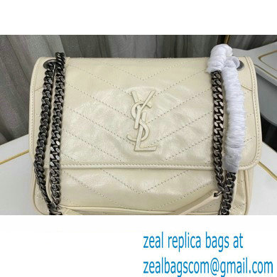 Saint Laurent Niki medium Bag in Crinkled Vintage Leather 633158 Creamy - Click Image to Close