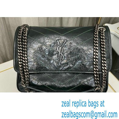 Saint Laurent Niki medium Bag in Crinkled Vintage Leather 633158 Dark Green