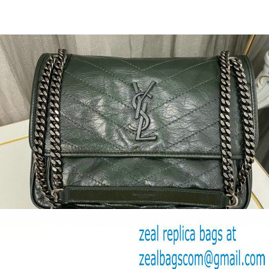 Saint Laurent Niki medium Bag in Crinkled Vintage Leather 633158 Emerald Green