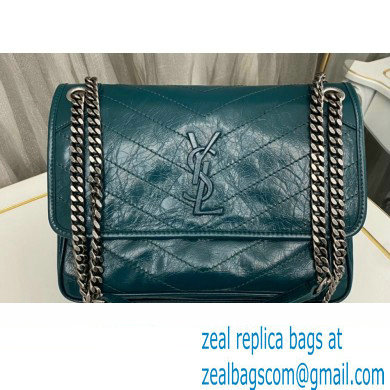 Saint Laurent Niki medium Bag in Crinkled Vintage Leather 633158 Green - Click Image to Close
