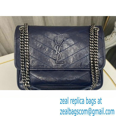 Saint Laurent Niki medium Bag in Crinkled Vintage Leather 633158 Navy Blue