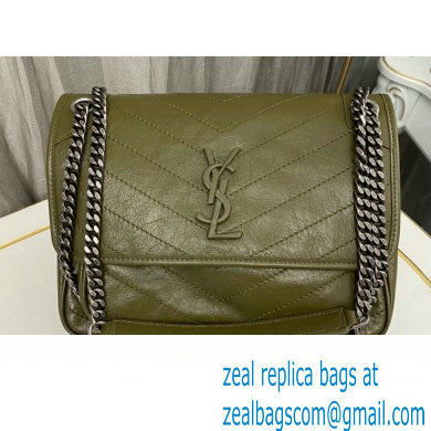 Saint Laurent Niki medium Bag in Crinkled Vintage Leather 633158 Olive Green - Click Image to Close