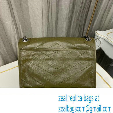 Saint Laurent Niki medium Bag in Crinkled Vintage Leather 633158 Olive Green - Click Image to Close