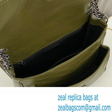 Saint Laurent Niki medium Bag in Crinkled Vintage Leather 633158 Olive Green - Click Image to Close