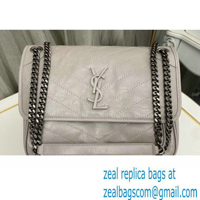 Saint Laurent Niki medium Bag in Crinkled Vintage Leather 633158 Pale Gray - Click Image to Close