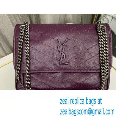 Saint Laurent Niki medium Bag in Crinkled Vintage Leather 633158 Purple - Click Image to Close