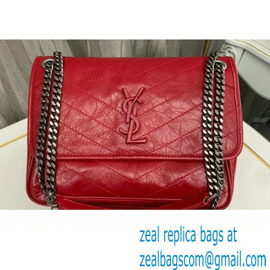 Saint Laurent Niki medium Bag in Crinkled Vintage Leather 633158 Red