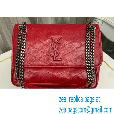 Saint Laurent Niki medium Bag in Crinkled Vintage Leather 633158 Red - Click Image to Close