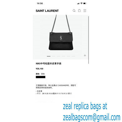 Saint Laurent niki medium Bag in grained lambskin 633178 Black - Click Image to Close