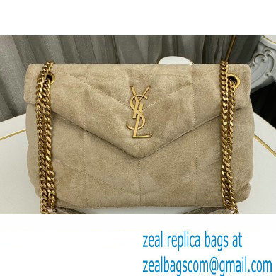 Saint Laurent puffer small Bag in suede leather 577476 Beige - Click Image to Close