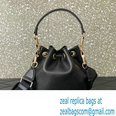 Valentino Loco Bucket Bag In Calfskin Leather Black With Enamel Tone-On-Tone Vlogo Signature 2024