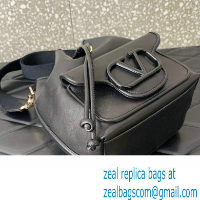 Valentino Loco Bucket Bag In Calfskin Leather Black With Enamel Tone-On-Tone Vlogo Signature 2024