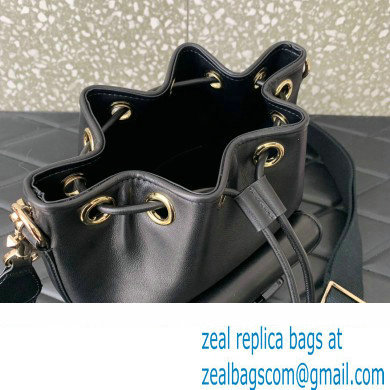 Valentino Loco Bucket Bag In Calfskin Leather Black With Enamel Tone-On-Tone Vlogo Signature 2024