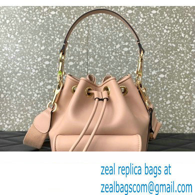 Valentino Loco Bucket Bag In Calfskin Leather Nude With Enamel Tone-On-Tone Vlogo Signature 2024 - Click Image to Close