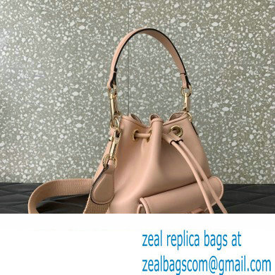 Valentino Loco Bucket Bag In Calfskin Leather Nude With Enamel Tone-On-Tone Vlogo Signature 2024