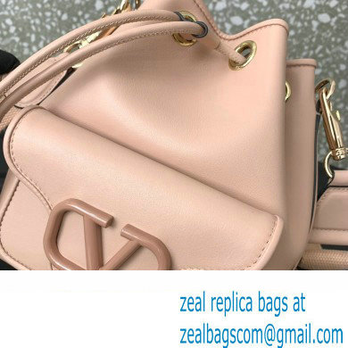 Valentino Loco Bucket Bag In Calfskin Leather Nude With Enamel Tone-On-Tone Vlogo Signature 2024