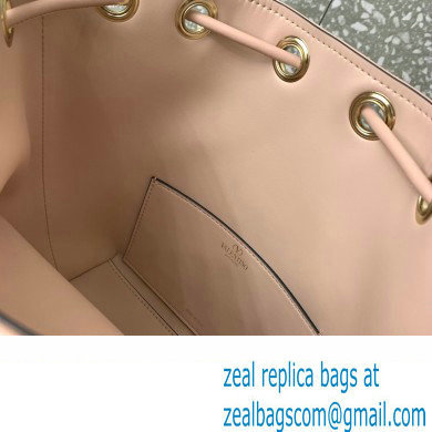 Valentino Loco Bucket Bag In Calfskin Leather Nude With Enamel Tone-On-Tone Vlogo Signature 2024 - Click Image to Close