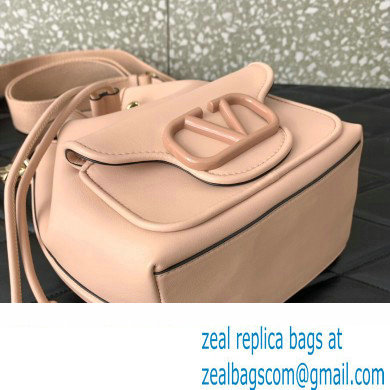 Valentino Loco Bucket Bag In Calfskin Leather Nude With Enamel Tone-On-Tone Vlogo Signature 2024