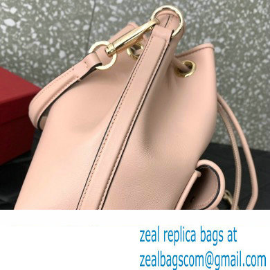 Valentino Loco Bucket Bag In Calfskin Leather Nude With Enamel Tone-On-Tone Vlogo Signature 2024