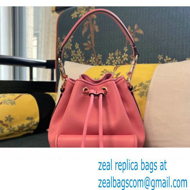 Valentino Loco Bucket Bag In Calfskin Leather Pink With Enamel Tone-On-Tone Vlogo Signature 2024