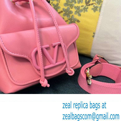 Valentino Loco Bucket Bag In Calfskin Leather Pink With Enamel Tone-On-Tone Vlogo Signature 2024