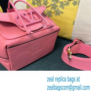 Valentino Loco Bucket Bag In Calfskin Leather Pink With Enamel Tone-On-Tone Vlogo Signature 2024