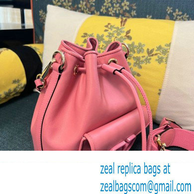 Valentino Loco Bucket Bag In Calfskin Leather Pink With Enamel Tone-On-Tone Vlogo Signature 2024