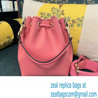 Valentino Loco Bucket Bag In Calfskin Leather Pink With Enamel Tone-On-Tone Vlogo Signature 2024