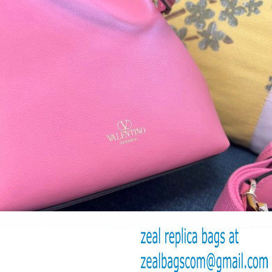 Valentino Loco Bucket Bag In Calfskin Leather Pink With Enamel Tone-On-Tone Vlogo Signature 2024